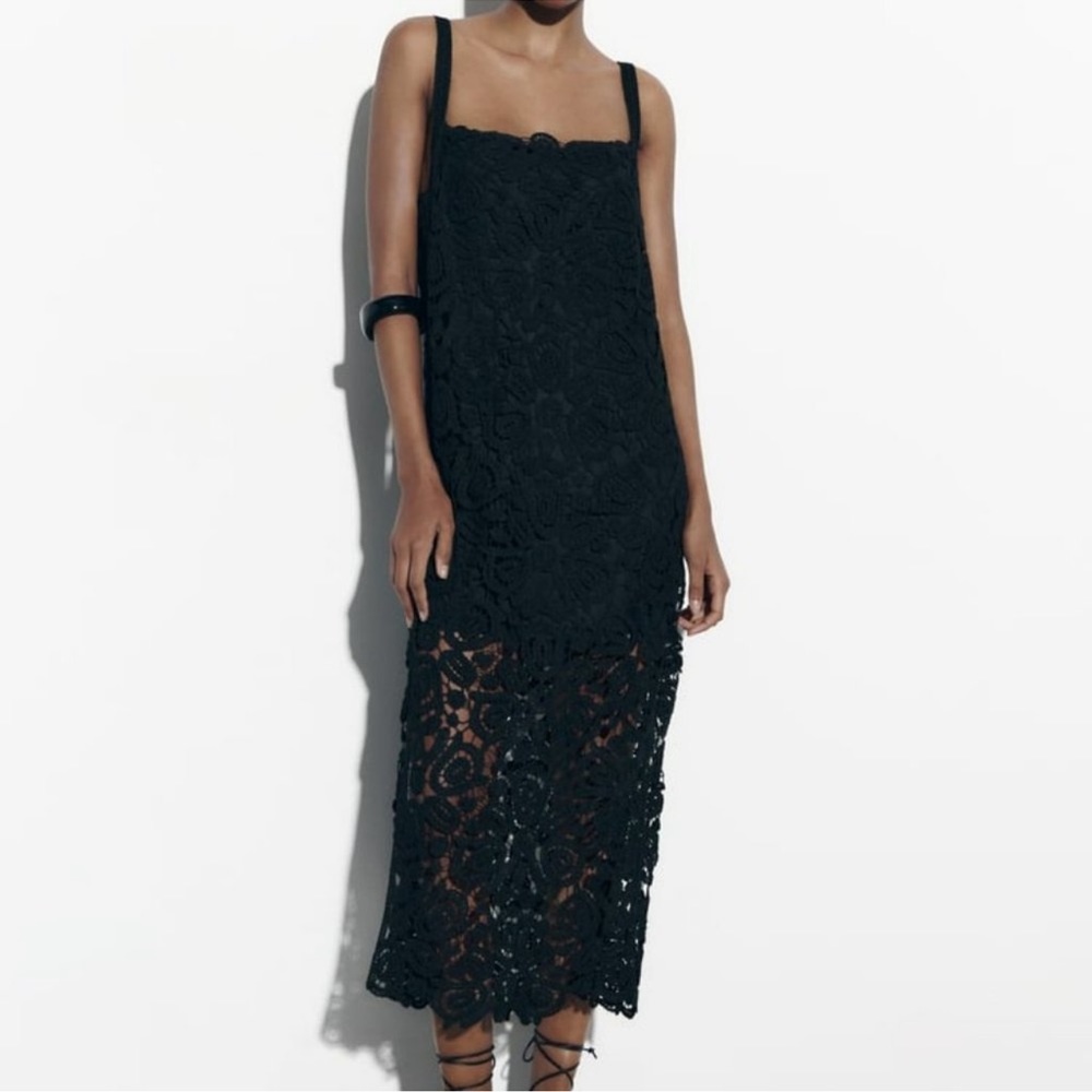 ZARA MACRAMÉ LACE KNIT DRESS - Picture 4 of 16